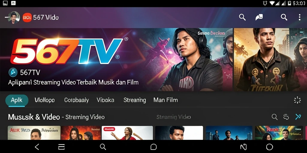 Screenshot antarmuka 567TV menampilkan fitur Streaming Video yang menarik.