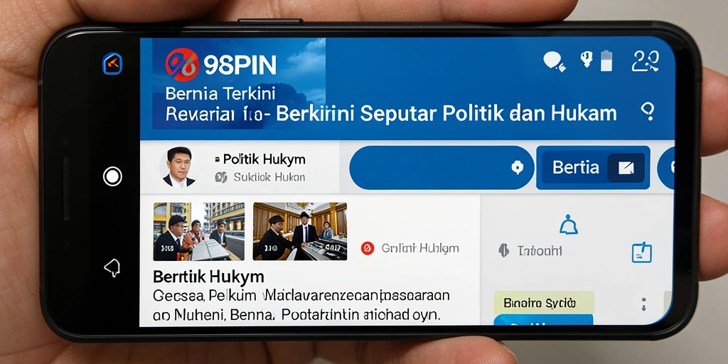 Antarmuka aplikasi 98SPIN yang menampilkan berita politik dan hukum.