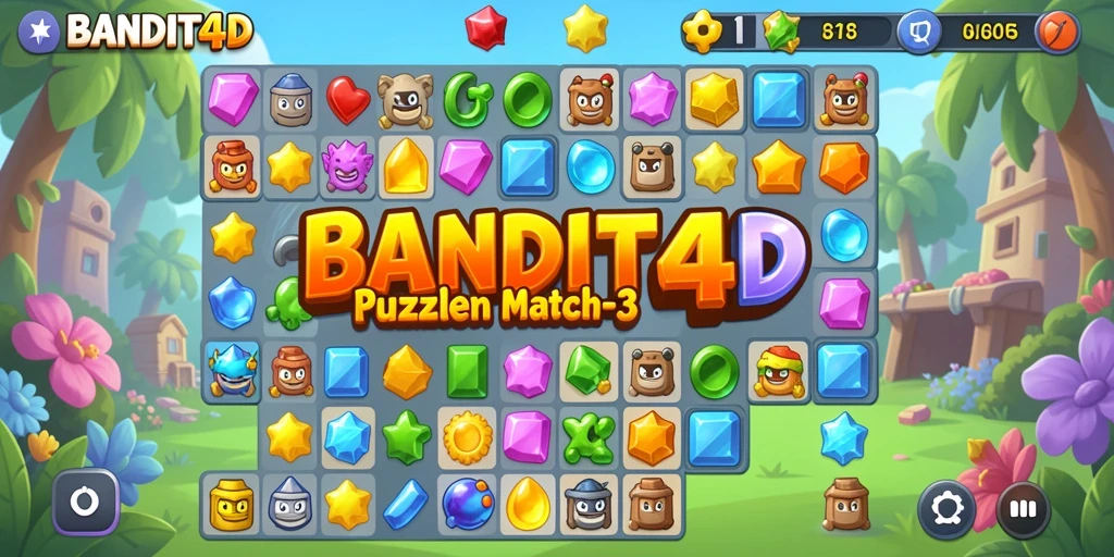 Antarmuka BANDIT4D dengan permainan Puzzle Match-3 yang seru.