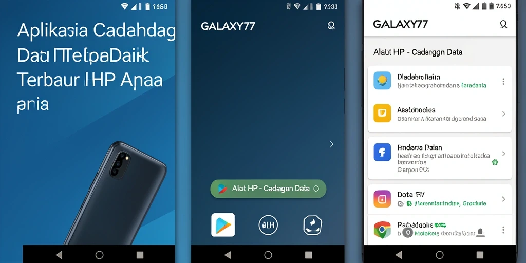 Tampilan antarmuka aplikasi GALAXY77 untuk cadangan data.