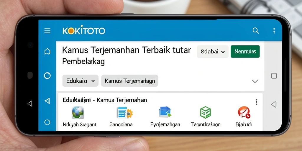 Tampilan antarmuka KOKITOTO dengan fungsi pencarian Kamus Terjemahan.